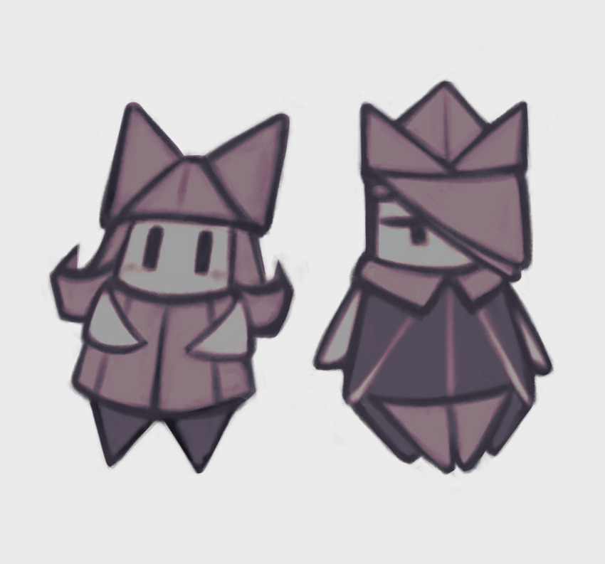 1boy 1girl black_eyes blonde_hair brother_and_sister cape crown gold_crown grey_background hair_over_one_eye hat highres king_olly light_blush long_hair mario_(series) nintendo non-web_source olivia_(paper_mario) origami paper_mario paper_mario:_the_origami_king purple_cape purple_shirt shirt short_hair siblings simple_background solid_oval_eyes source_mismatch uchuuko yellow_hat yellow_shirt
