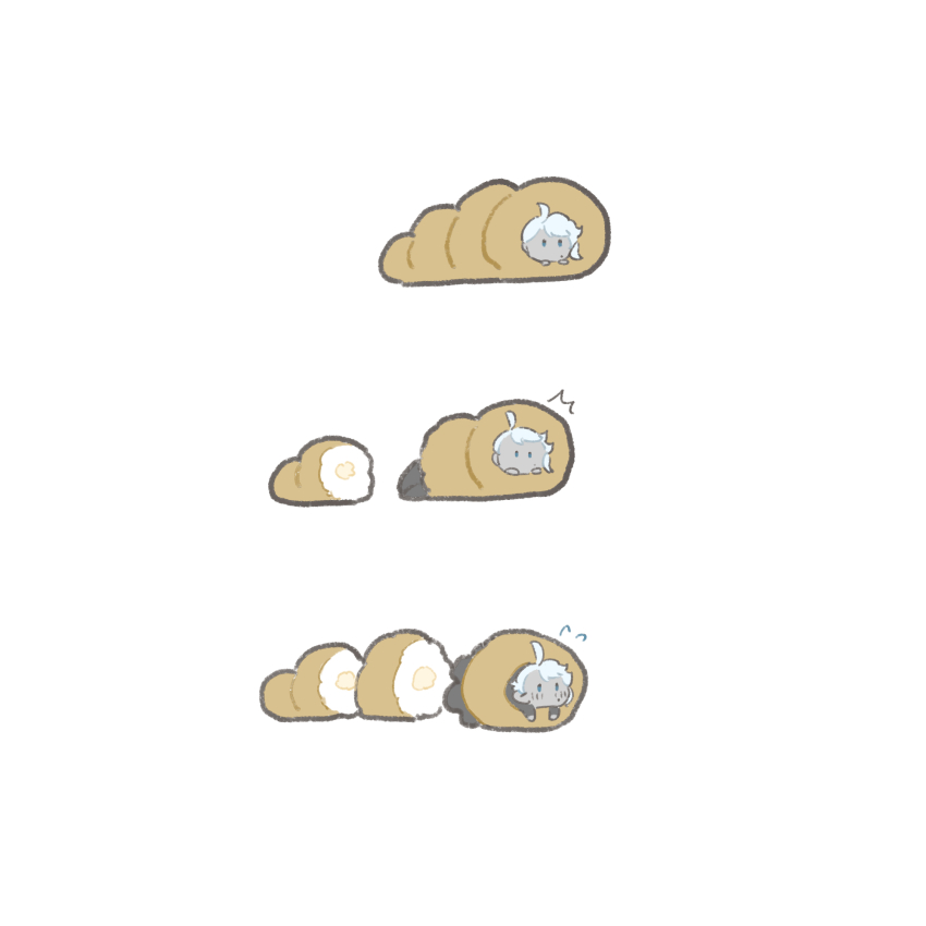 1boy azul_ashengrotto croissant food full_body highres in_food male_focus mini_person miniboy monster_boy neod octopus_boy short_hair simple_background twisted_wonderland white_background white_hair