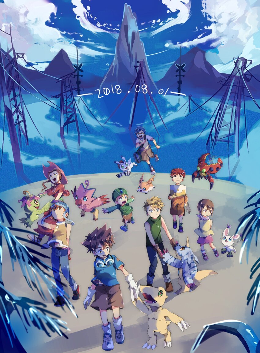 3girls 5boys agumon bird bug cat digimon digimon_(creature) digimon_adventure gabumon glasses gomamon highres ishida_yamato izumi_koshiro kido_jo multiple_boys multiple_girls palmon patamon piyomon reptile tachikawa_mimi tailmon takaishi_takeru takenouchi_sora tentomon wings yagami_hikari yagami_taichi