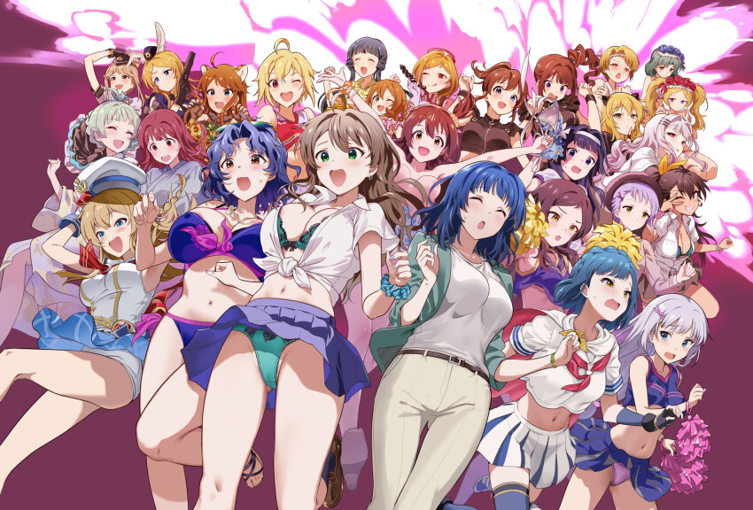6+girls ^_^ ahoge andou_shuki baba_konomi bikini blue_bikini blush breasts cameltoe cheerleader cloak closed_eyes commentary_request cropped_shirt explosion ganaha_hibiki green_bikini hakozaki_serika hat headset highres holding holding_pom_poms holding_swimsuit holding_unworn_clothes hoshii_miki ibuki_tsubasa idol_heroes_(idolmaster) idolmaster idolmaster_million_live! idolmaster_million_live!_theater_days julia_(idolmaster) kasuga_mirai kemonomimi_mode kitakami_reika kitazawa_shiho kousaka_umi large_breasts looking_at_viewer makabe_mizuki medium_breasts mogami_shizuka momose_rio multiple_girls nagayoshi_subaru nanao_yuriko nanao_yuriko&#039;s_mother navel neckerchief nude nurse_cap panties pantyshot pom_pom_(cheerleading) pom_poms red_neckerchief sakuramori_kaori satake_minako shijou_takane shimabara_elena shinomiya_karen shiraishi_tsumugi shirt sleeveless sleeveless_shirt small_breasts smile stomach sweatdrop swimsuit tanaka_kotoha tenkuubashi_tomoka tied_shirt tokoro_megumi toyokawa_fuka underwear unworn_bikini_top unworn_swimsuit white_cloak white_shirt yokoyama_nao zenryoku_cheerleader_(idolmaster)