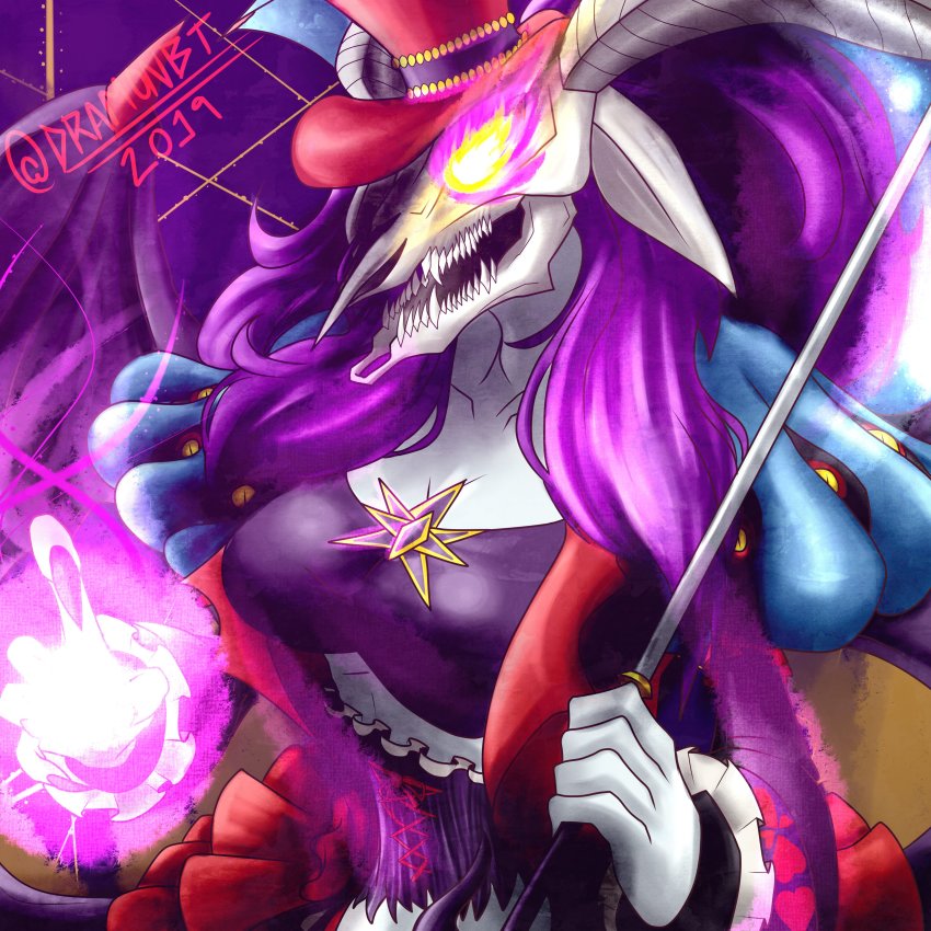 1girl absurdres demon digimon hat highres horns mephismon mephismon_x-antibody solo umbrella