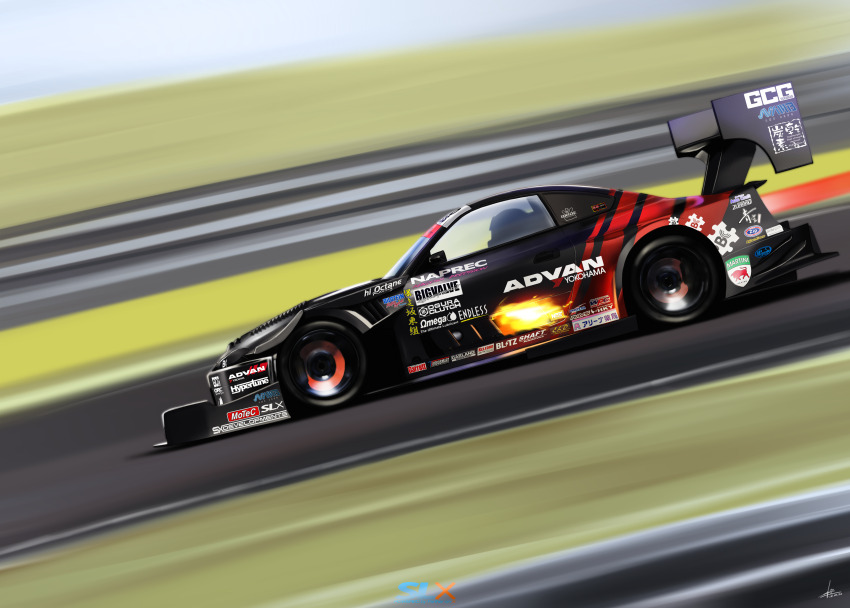 1boy absurdres advan car fire from_side highres motion_blur motor_vehicle nissan nissan_silvia nissan_silvia_s15 race_vehicle racecar real_life shadow silenxe spoiler_(automobile) sponsor suzuki_tomohiko vehicle_focus world_time_attack_challenge