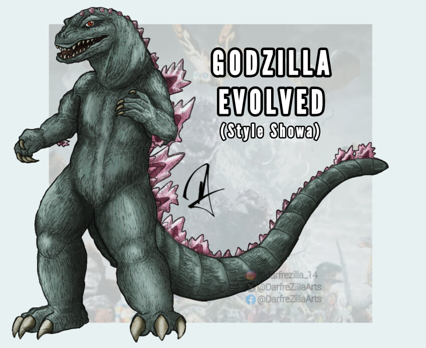 claws crossover darfrezillaarts elbow_spikes fangs giant giant_monster godzilla godzilla_(monsterverse) godzilla_(series) godzilla_evolved godzilla_x_kong:_the_new_empire highres jaw kaiju king_kong_(series) king_kong_vs._godzilla legendary_pictures long_tail monster monsterverse no_humans open_mouth red_eyes retro_artstyle scales sharp_teeth spines tail teeth toho