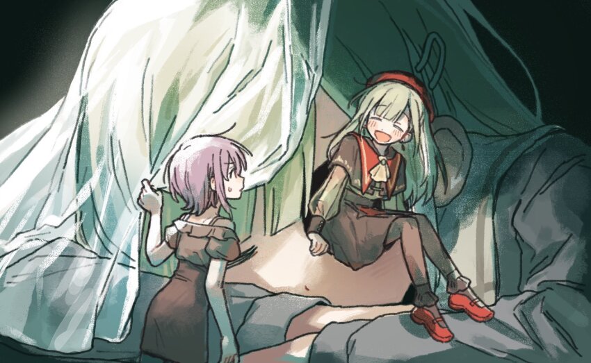 3girls :d ^_^ anklet arm_rest ascot bang_dream! bang_dream!_it&#039;s_mygo!!!!! black_capelet black_pantyhose black_skirt black_sleeve_cuffs blunt_bangs blush capelet closed_eyes dark_background doch1_suki dot_nose dual_persona earrings facing_another frilled_anklet frilled_shirt frills giant giantess green_hair grey_serafuku grey_shirt hair_ornament hairclip hand_up hashtag-only_commentary head_rest hole_in_face jewelry long_sleeves looking_at_another mary_janes miniskirt mortis_(bang_dream!) mortis_(costume)_(bang_dream!) mortis_(persona)_(bang_dream!) multiple_girls off-shoulder_shirt off_shoulder open_mouth pantyhose parted_bangs profile puffy_short_sleeves puffy_sleeves purple_hair red_capelet red_eyes red_shoes sailor_collar school_uniform see-through_clothes see-through_sleeves see-through_veil serafuku shirt shoes short_hair short_sleeves sidelighting sitting sitting_on_face sitting_on_person size_difference skirt smile sweatdrop tsukinomori_school_uniform veil veil_lift wakaba_mutsumi white_veil yellow_ascot yellow_shirt yuutenji_nyamu