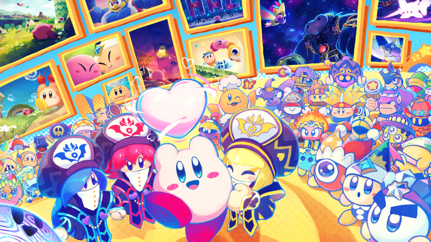 absurdres bandana_waddle_dee beetley bio_spark birdon_(kirby) blade_knight blonde_hair blue_hair bomber_(kirby) bonkers broom_hatter bug bugzzy burning_leo butterfly character_request chef_kawasaki chilly_(kirby) closed_eyes como_(kirby) creature driblee dyna_blade everyone festival_bird flamberge_(kirby) francisca_(kirby) galacta_knight gim_(kirby) hammer happy heart highres hyness insect jammerjab kirby kirby:_star_allies kirby_(series) knuckle_joe looking_at_viewer monster morpho_knight nesp nintendo noddy_(kirby) one-eyed open_mouth plugg_(kirby) poppy_bros_jr rayman_limbs red_hair rocky_(kirby) shadow_kirby sir_kibble smile suyasuyabi tongue vividria void_(kirby) void_soul void_termina waddle_dee waddle_doo warp_star weapon wester zan_partizanne