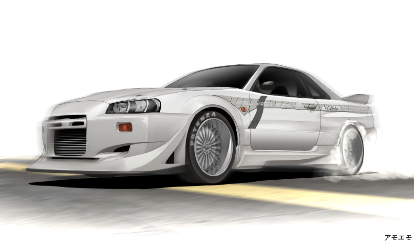 absurdres amoemo car highres motor_vehicle nissan nissan_skyline no_humans original road vehicle_focus white_background