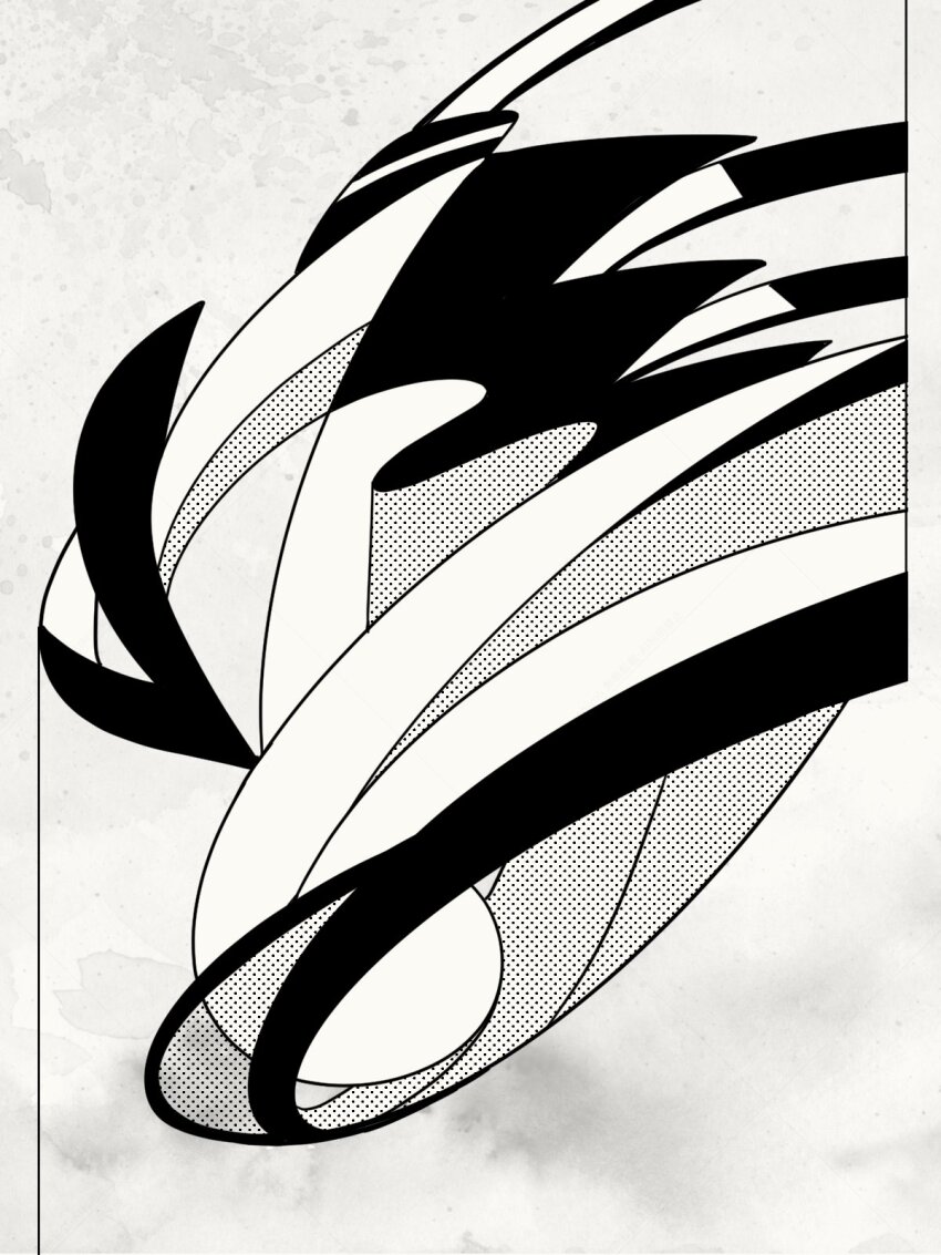 1girl abstract commentary english_commentary greyscale halftone highres machigami_yoh monochrome original solo