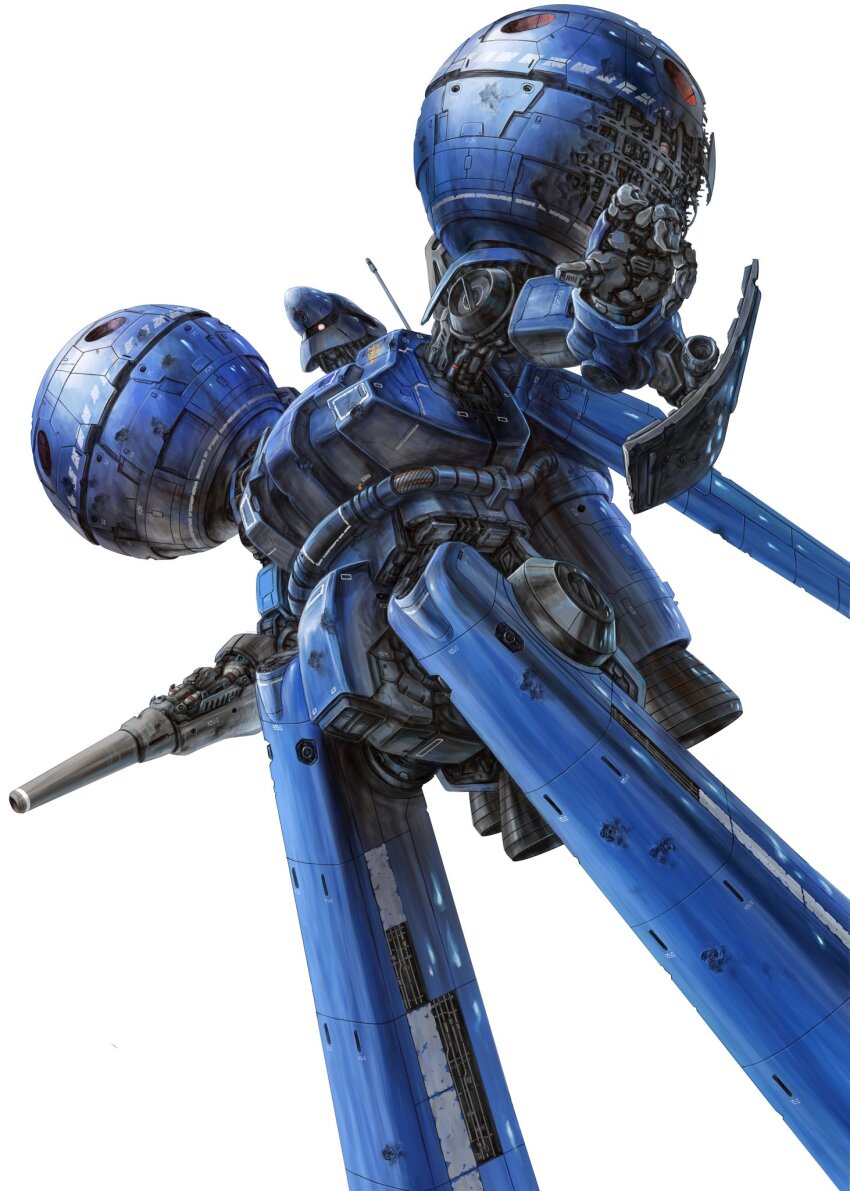 dra-c energy_gun gun gundam gundam_0083 highres machine_gun mecha mecha_focus mobile_suit no_humans one-eyed robot science_fiction shield simple_background solo space thrusters weapon white_background zandan_zero_to_na!? zeon