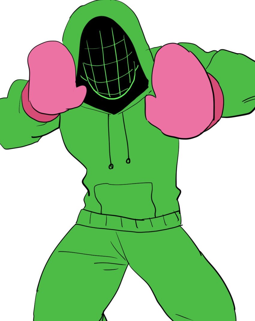 1boy boxing_gloves dancho_no_mori drawstring facing_viewer hands_up hood hoodie little_mac nintendo official_alternate_costume pants punch-out!! solo super_smash_bros. sweatpants white_background wireframe