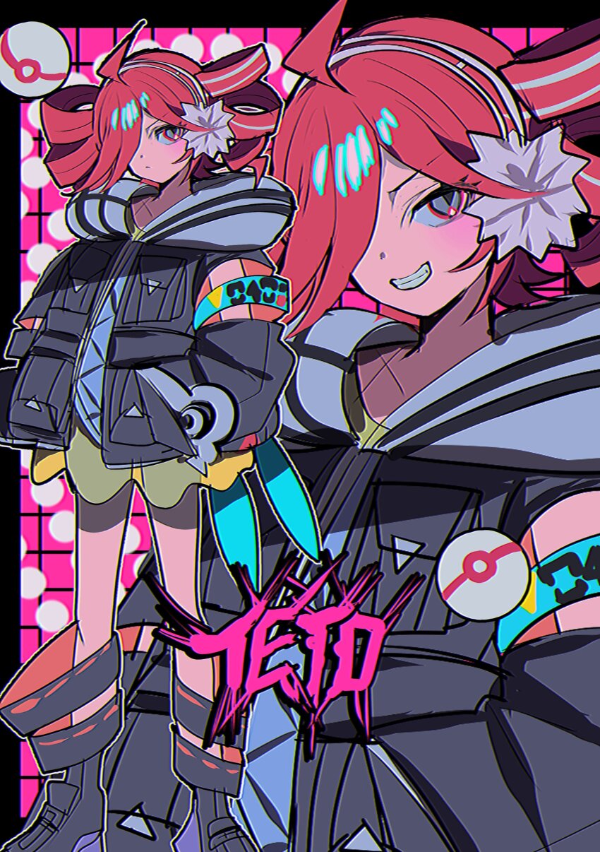 1girl absurdres drill_hair gen_5_pokemon highres kasane_teto legendary_pokemon meloetta meloetta_(pirouette) momae_mac mythical_pokemon nintendo poke_ball pokemon project_voltage rival_teto_(project_voltage) solo twin_drills utau vocaloid