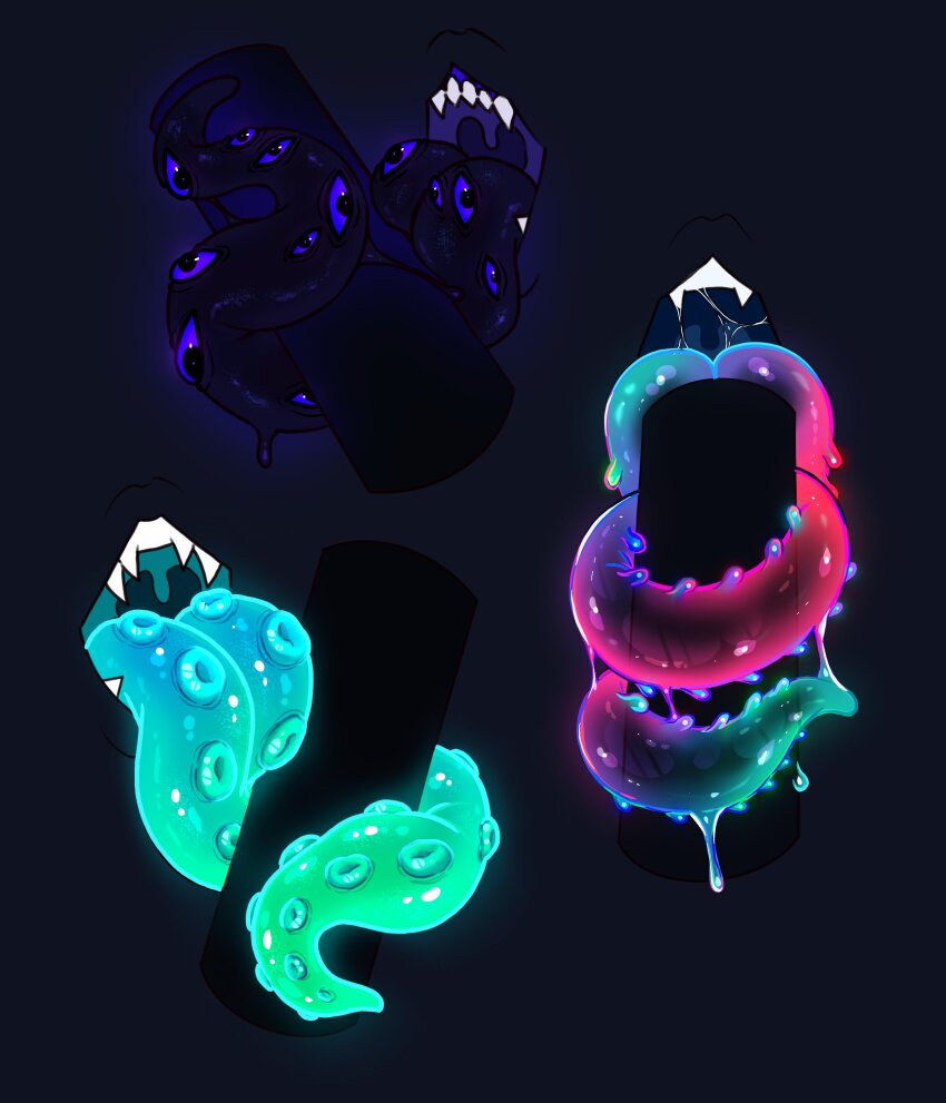 absurdres alien_tongue black_background black_tongue colored_tongue extra_eyes fangs green_tongue highres houndeater open_mouth original pink_tongue purple_tongue saliva simple_background teeth tentacle_tongue tongue tongue_out upper_teeth_only
