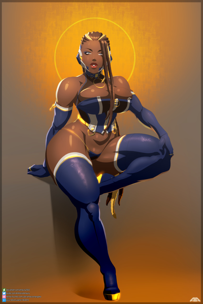1girl absurdres amaury anthonio_amaury boots breasts brown_hair corset dark-skinned_female dark_skin deviantart_username elbow_gloves gloves headgear hentai-foundry_username highres huge_filesize large_breasts lipstick long_hair looking_at_viewer makeup master_raven multicolored_hair panties pixiv_id shiny_skin sitting solo tekken tekken_7 thick_thighs thigh_boots thighhighs thighs twitter_username underwear wide_hips yellow_eyes