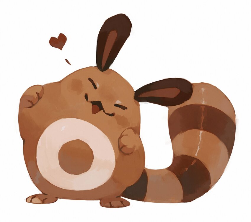 animal_focus bluekomadori closed_eyes facing_viewer full_body gen_2_pokemon happy heart highres nintendo no_humans open_mouth pokemon pokemon_(creature) sentret simple_background solo standing white_background