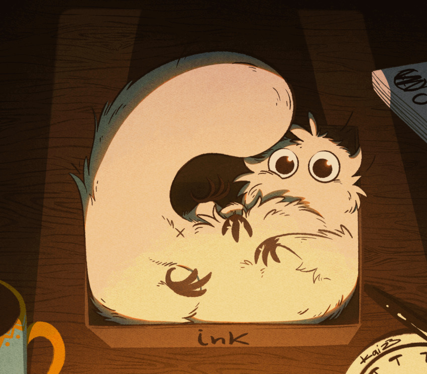 animated animated_gif blinking box brushbuddy creature cup english_text flickering fluff kai23-art no_humans table tail tongari_boushi_no_atelier