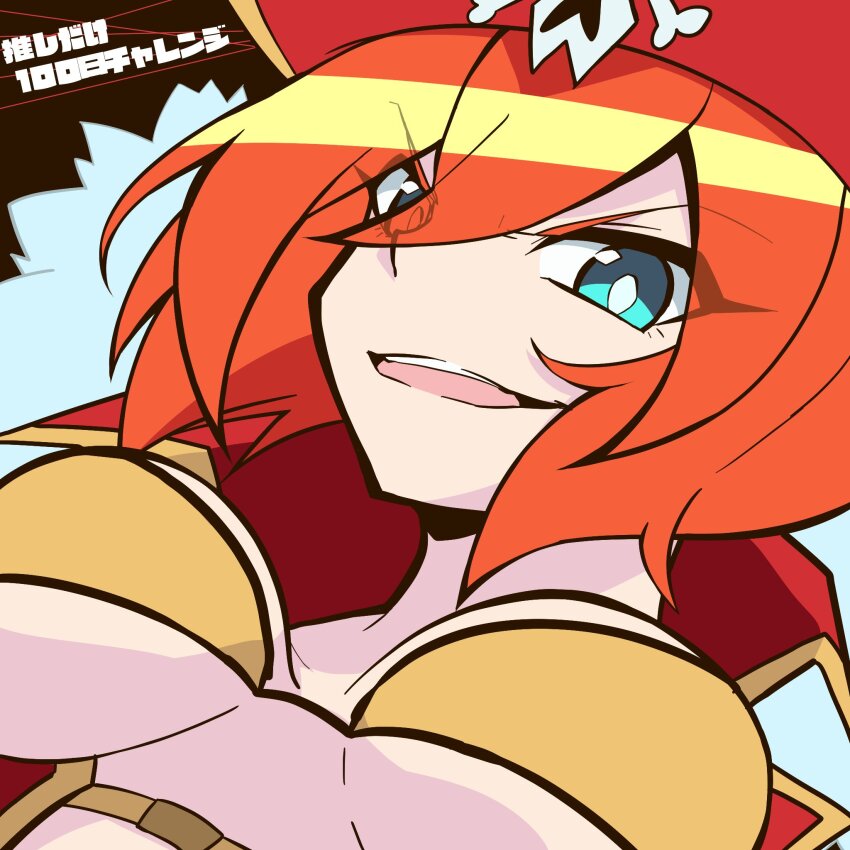 1girl blue_eyes breasts hat highres lalaco_godspeed large_breasts medium_breasts open_mouth orange_hair pirate pirate_hat pqlyuki solo uchuu_patrol_luluco