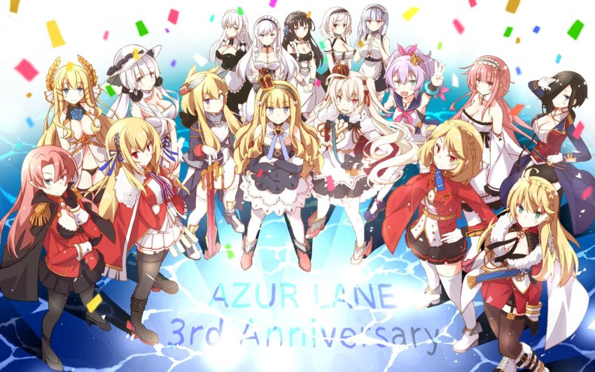 6+girls anniversary apron ark_royal_(azur_lane) azur_lane bare_shoulders belfast_(azur_lane) black_bow black_cape black_coat black_dress black_footwear black_gloves black_hair black_panties black_skirt blonde_hair blue_eyes blue_flower blue_ribbon boots bow braid breasts broken broken_chain brown_hair cape center_frills center_opening chain cleavage clothing_cutout coat confetti cross-laced_footwear crown dido_(azur_lane) dress duke_of_york_(azur_lane) epaulettes flat_chest flower frilled_dress frills from_above gloves gold_chain green_eyes hair_ribbon hand_on_hilt headgear hermione_(azur_lane) high_heels howe_(azur_lane) illustrious_(azur_lane) jacket javelin_(azur_lane) kanzaki_sora king_george_v_(azur_lane) knee_boots large_breasts laurel_crown layered_dress long_hair looking_at_viewer looking_up maid_apron maid_headdress medium_breasts mini_crown miniskirt multiple_girls newcastle_(azur_lane) open_mouth panties pantyhose pink_hair pleated_skirt prince_of_wales_(azur_lane) purple_coat purple_eyes purple_hair purple_sailor_collar queen_elizabeth_(azur_lane) red_cape red_eyes red_jacket red_ribbon ribbon rudder_footwear sailor_collar shirt short_hair short_sleeves sirius_(azur_lane) skirt sleeveless sleeveless_dress sleeveless_shirt socks strapless strapless_dress sword thighhighs underboob underboob_cutout underwear valiant_(azur_lane) victorious_(azur_lane) waist_apron walking walking_on_liquid warspite_(azur_lane) water weapon white_dress white_footwear white_gloves white_hair white_headwear white_legwear white_shirt white_skirt yellow_eyes zettai_ryouiki