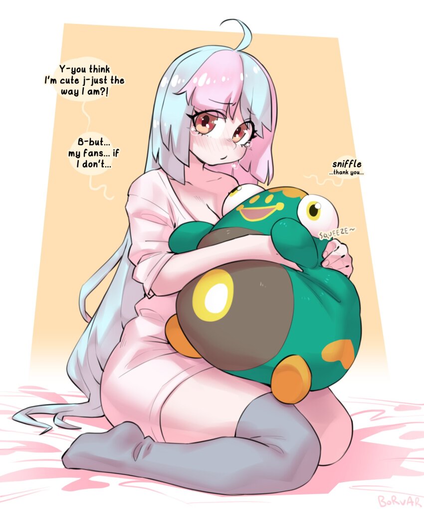 1girl alternate_costume alternate_hairstyle bellibolt borvar creatures_(company) english_text game_freak highres iono_(pokemon) long_hair nintendo pokemon pokemon_sv solo stuffed_toy very_long_hair