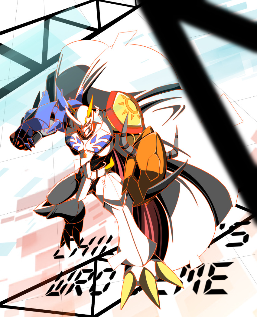 cape digimon digimon_(creature) digimon_adventure digimon_adventure:_bokura_no_war_game fusion highres horns looking_at_viewer omegamon solo