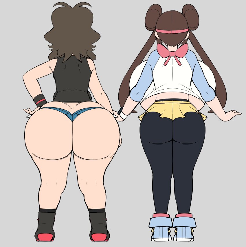 2girls absurdres ass ass_focus backboob black_pantyhose breasts brown_hair butt_crack crop_top curvy from_behind greyimpaction hair_bun highres hilda_(pokemon) huge_ass huge_breasts multiple_girls nintendo pantyhose pantyhose_under_shorts pokemon pokemon_bw pokemon_bw2 rosa_(pokemon) short_shorts shorts tagme thick_thighs thighs underboob wide_hips yellow_shorts