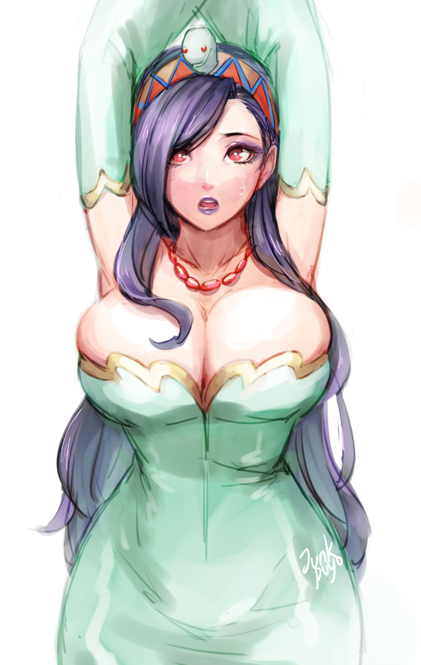 1girl armpits breasts chrono_cross cleavage crono_(chrono_trigger) hair_ornament highres jewelry junkpuyo large_breasts necklace riddel riddel_(chrono_cross) snake_hair_ornament