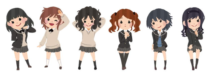6+girls amagami ayatsuji_tsukasa black_hair black_jacket black_skirt brown_hair brown_sweater chibi highres irasutoya irasutoya_challenge jacket kibito_high_school_uniform morishima_haruka multiple_girls nakata_sae nanasaki_ai saiguchi_otoufu sakurai_rihoko school_uniform skirt sweater tanamachi_kaoru white_background