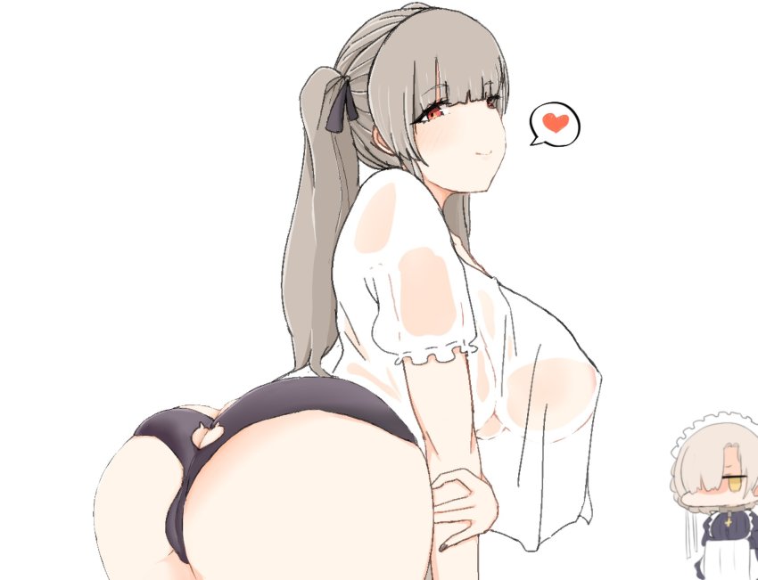 2girls ass_cutout azur_lane black_nails blonde_hair blush breast_envy breasts butt_crack cameltoe cat_cutout chibi clothing_cutout covered_erect_nipples cowboy_shot envy formidable_(azur_lane) hand_on_own_arm heart highres large_breasts leaning_forward long_hair long_sleeves looking_at_viewer looking_back maid medium_breasts multiple_girls nail_polish no_bra red_eyes see-through_clothes see-through_shirt sheffield_(azur_lane) shiming_liangjing shirt simple_background spoken_heart twintails twisted_torso white_background white_shirt yellow_eyes