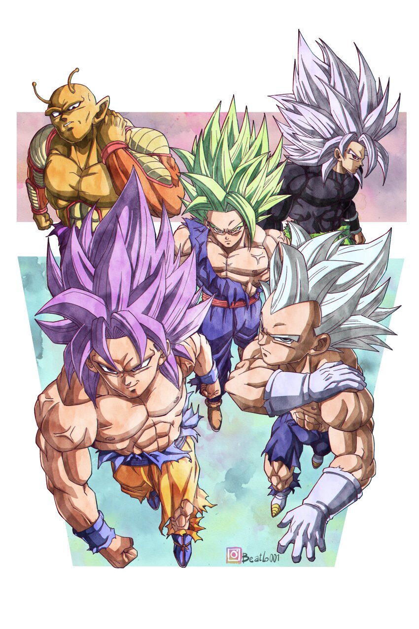 5boys absurdres alternate_form alternate_hair_color alternate_hairstyle antennae aura bald battle_damage beatlo_(rodrigo38658978) black_bodysuit bodysuit boots broly_(dragon_ball_super) colored_skin commentary_request cover cover_page dougi dragon_ball dragon_ball_super electricity gloves gohan_beast green_eyes green_hair grey_eyes grey_hair group_picture highres legendary_super_saiyan long_hair male_focus manga_cover medium_hair multiple_boys muscular muscular_male no_eyebrows official_art orange_pants orange_piccolo orange_skin pants piccolo pointy_ears purple_eyes purple_hair purple_pants purple_shirt red_eyes red_sash sash second-party_source shirt son_gohan son_goku spiked_hair super_saiyan topless_male ultra_ego_(dragon_ball) ultra_instinct vegeta veins white_boots white_gloves
