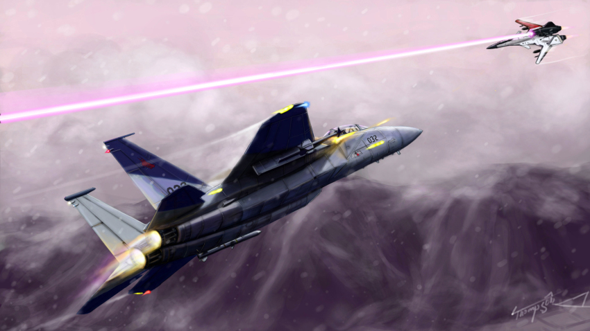 ace_combat ace_combat_zero adfx-02_morgan aerial_battle afterburner airborne_laser aircraft airplane battle beam cannon cipher_(ace_combat) cloud cloudy_sky contrail directed-energy_weapon energy energy_beam energy_cannon energy_weapon f-15 f-15_eagle fighter_jet firing flying glowing glowing_weapon highres larry_foulke laser laser_cannon laser_weapon military military_vehicle missile mountain no_humans pink_laser prototype_design ruins signature sky snowing spoilers tactical_laser_system thompson_(solowingfh) vehicle_focus weapon zoisite_(ace_combat)