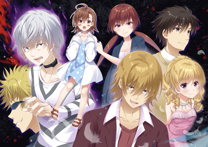 3girls 4boys absurdres accelerator_(toaru_majutsu_no_index) ahoge artist_request blonde_hair blue_eyes brown_eyes brown_hair etzali gokusai_kaibi highres kakine_teitoku last_order_(toaru_majutsu_no_index) multiple_boys multiple_girls musujime_awaki pink_eyes sunglasses toaru_majutsu_no_index tsuchimikado_motoharu twintails white_hair