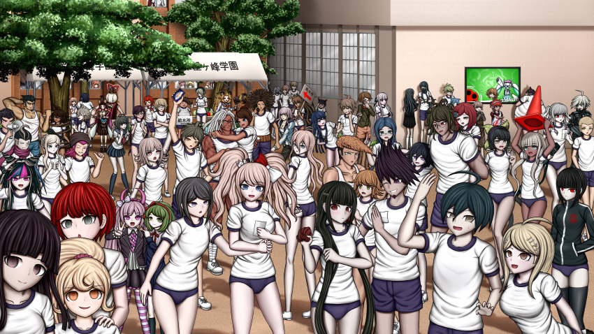 6+boys 6+girls absurdres ahoge akamatsu_kaede alter_ego asahina_aoi ass ayakashi_yomogi black_hair blonde_hair blue_buruma blue_eyes blue_hair breasts brother_and_sister brown_eyes brown_hair building buruma celestia_ludenberg chabashira_tenko closed_eyes crossdressing daimon_masaru_(danganronpa) danganronpa:_trigger_happy_havoc danganronpa_(series) danganronpa_2:_goodbye_despair danganronpa_3_(anime) danganronpa_another_episode:_ultra_despair_girls danganronpa_v3:_killing_harmony enoshima_junko everyone fat fat_man fortissimo fujisaki_chihiro fukawa_toko gokuhara_gonta green_eyes green_hair grey_eyes gym_uniform hagakure_hiroko hagakure_yasuhiro hair_ornament hanamura_teruteru happy head_only highres hinata_hajime hoshi_ryoma huge_filesize ikusaba_mukuro iruma_miu ishimaru_kiyotaka k1-b0 kemuri_jataro kirigiri_kyoko koizumi_mahiru komaeda_nagito kuwata_leon kuzuryu_fuyuhiko large_breasts looking_at_viewer madarai_isshiki maizono_sayaka medium_breasts mioda_ibuki mitarai_ryota momota_kaito mother_and_son multiple_boys multiple_girls multiple_tails musical_note musical_note_hair_ornament naegi_komaru naegi_makoto nanami_chiaki nidai_nekomaru ogami_sakura oma_kokichi otonashi_ryouko outdoors owada_mondo owari_akane pekoyama_peko pink_eyes pink_hair pompadour ponytail purple_eyes purple_hair red_eyes red_hair saihara_shuichi school_uniform shingetsu_nagisa shinguji_korekiyo shinguji_korekiyo&#039;s_sister shirogane_tsumugi siblings sisters skirt small_breasts smile soda_kazuichi sonia_nevermind sports_festival sportswear tail tank_top television togami_byakuya togami_byakuya_(danganronpa_2) tojo_kirumi towa_monaca tree tsumiki_mikan twins twintails two_tails ultimate_imposter umesawa_aiko utsugi_kotoko white_hair yamada_hifumi yellow_eyes yonaga_angie yukizome_chisa yumeno_himiko