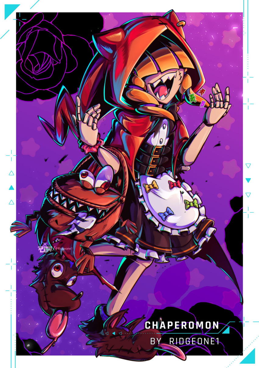 1girl absurdres blonde_hair chaperomon digimon digimon_(creature) dress female_focus highres hood solo