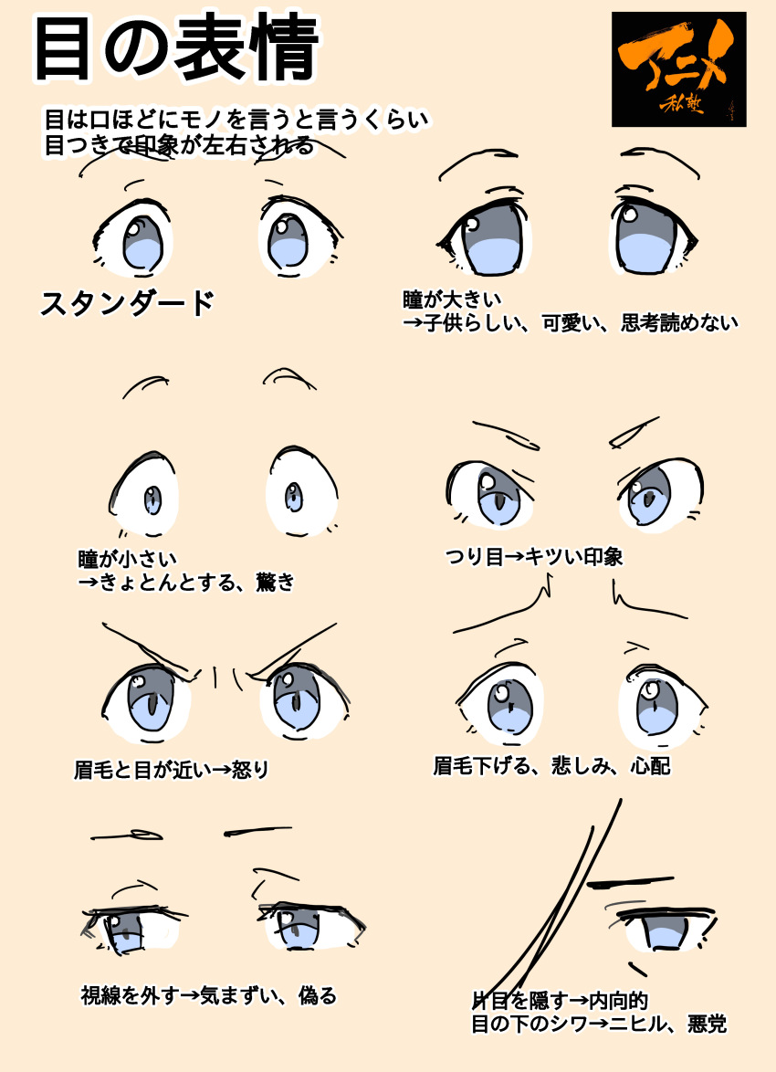 1girl absurdres anime_private_school blue_eyes blush brown_background close-up guide highres how_to looking_at_viewer multiple_expressions multiple_views original parody simple_background
