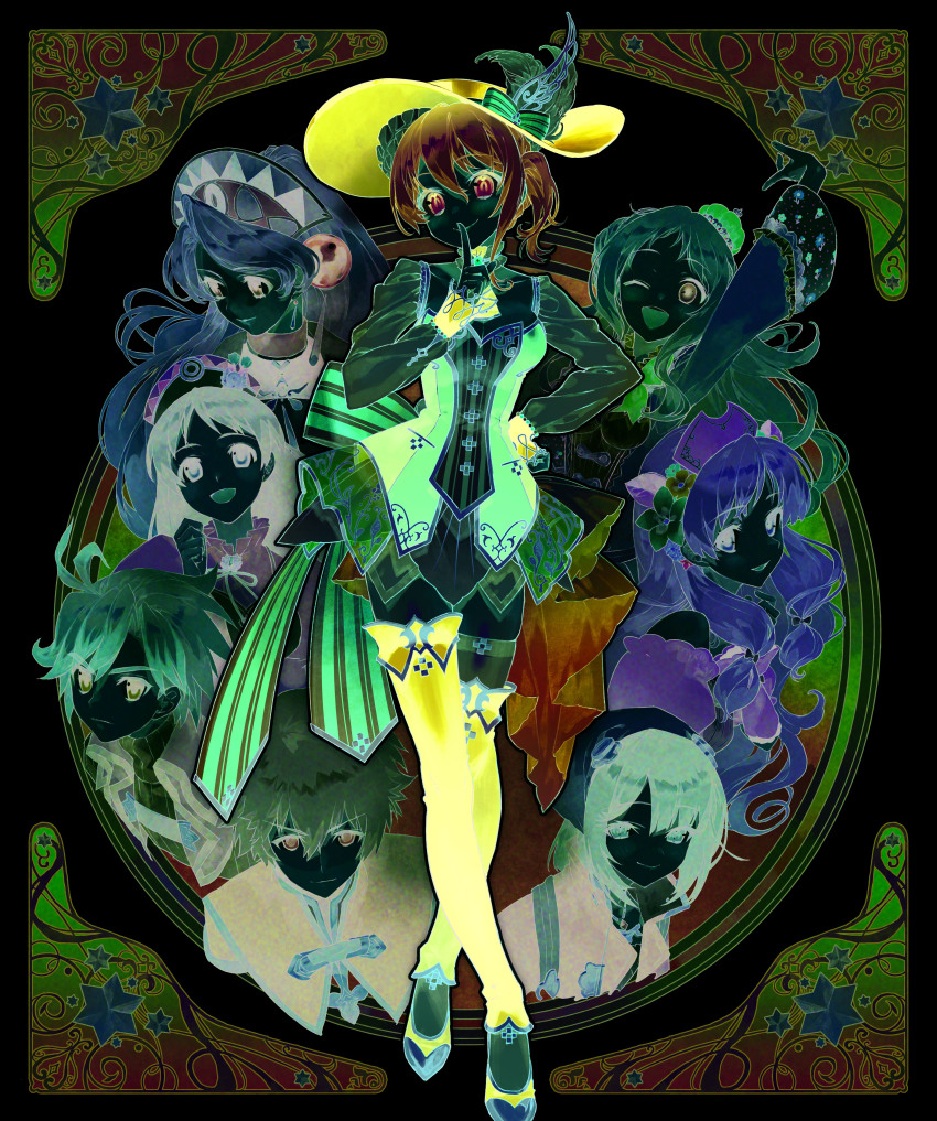 2boys 6+girls absurdres arched_crown art_nouveau atelier_(series) atelier_ayesha atelier_iris_eternal_mana atelier_marie atelier_meruru atelier_sophie atelier_viorate ayesha_altugle blonde_hair blue_eyes blue_hair brown_hair collage crown finger_to_mouth full_body grey_hair hat highres in-franchise_crossover key_visual klein_kiesling long_hair long_sleeves mana_khemia mana_khemia_(series) marlone merurulince_rede_arls multiple_boys multiple_girls nelke_to_densetsu_no_renkinjutsushi_tachi nelke_von_lestamm noco_(adamas) official_art one_eye_closed pink_hair promotional_art purple_eyes red_crown second-party_source short_hair shushing side_ponytail sophie_neuenmuller tilted_headwear vayne_aurelius viorate_platane