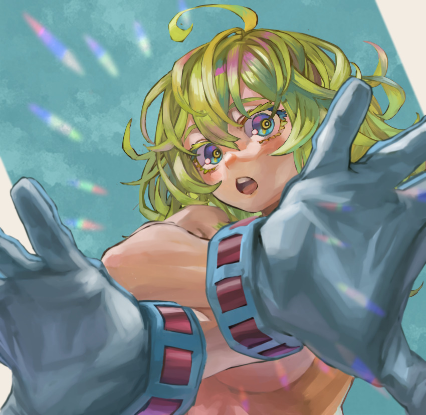 1girl absurdres boku_no_hero_academia convenient_censoring gloves green_hair hagakure_toru highres looking_at_viewer nude solo yomoyama_yotabanashi