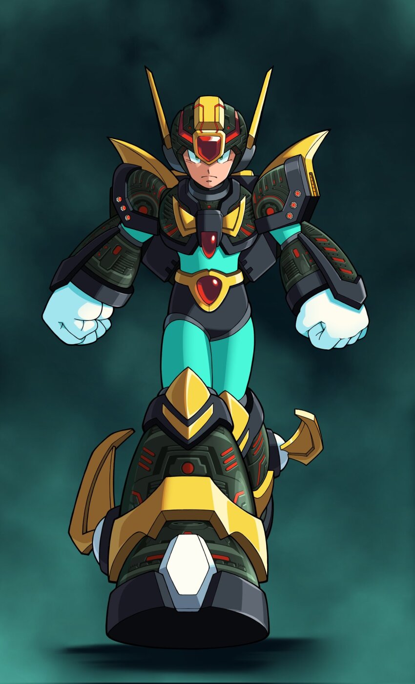 1boy android armor boots chest_jewel clenched_hands closed_mouth corrupted_ultimate_armor_x_(mega_man_x_corrupted) diegodoodles forehead_jewel full_body gloves green_armor green_background green_eyes green_helmet helmet highres leg_wings male_focus mechanical_wings mega_man_(series) mega_man_x_(series) mega_man_x_corrupted official_style robot robot_ears shoulder_armor solo solo_focus standing ultimate_armor_x_(mega_man) walking walking_towards_viewer weapon white_background winged_helmet wings x_(mega_man)
