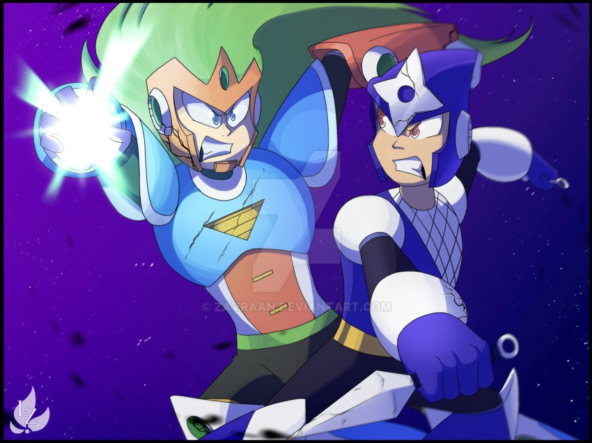 angry battle capcom powering_up green_hair helmet knife mega_man_(classic) mega_man_(series) mega_man_3 mega_man_v night night_sky ninja red_eyes robot robot_ears shadow_man_(mega_man) shuriken sky terra_(mega_man) weapon