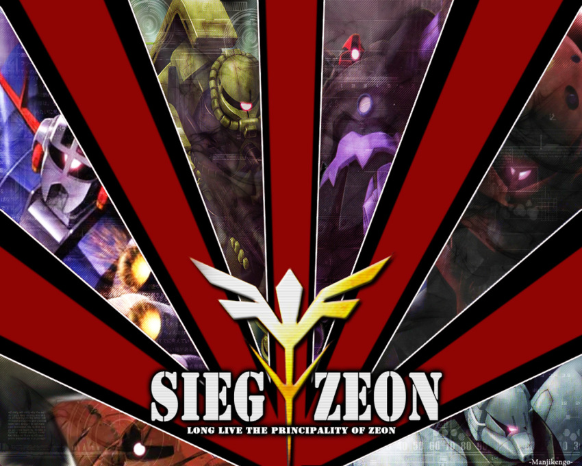 acguy dom_(mobile_suit) gelgoog gogg gundam manjikengo mecha mobile_suit_gundam no_humans robot z&#039;gok zaku zeon zeong