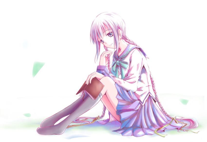 amano_tooko book braid bungaku_shoujo long_hair school_uniform serafuku solo takatsuki_akira twin_braids very_long_hair