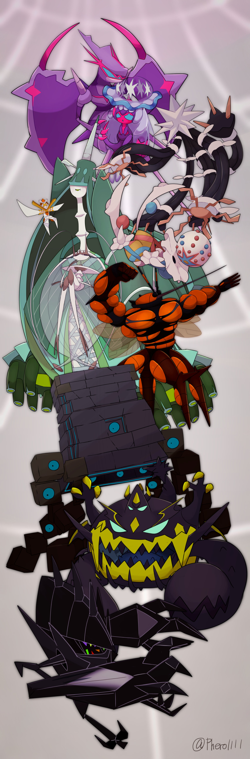 :o a-nya absurdres antennae blacephalon blue_eyes brick buzzwole celesteela claws commentary_request dragon dragon_wings eyelashes gen_7_pokemon guzzlord highres jellyfish kartana legendary_pokemon muscular naganadel necrozma necrozma_(normal) nihilego nintendo no_humans open_mouth pheromosa poipole pokemon pokemon_(creature) sharp_teeth spikes stakataka teeth tentacles twitter_username ultra_beast wings xurkitree