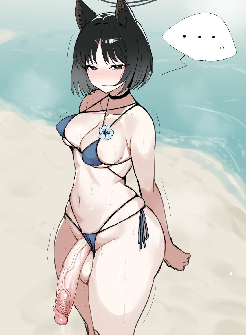 ... 1futa absurdres animal_ear_fluff animal_ears bikini bikini_bottom_aside black_eyes black_hair black_halo blue_archive blue_bikini blush breasts cat_ears closed_mouth clothing_aside cowboy_shot flaccid futanari halo highres huge_penis kikyou_(blue_archive) large_testicles looking_at_viewer medium_breasts navel penis short_hair side-tie_bikini_bottom skindentation solo spoken_ellipsis swimsuit testicles uncensored veins veiny_penis xipa