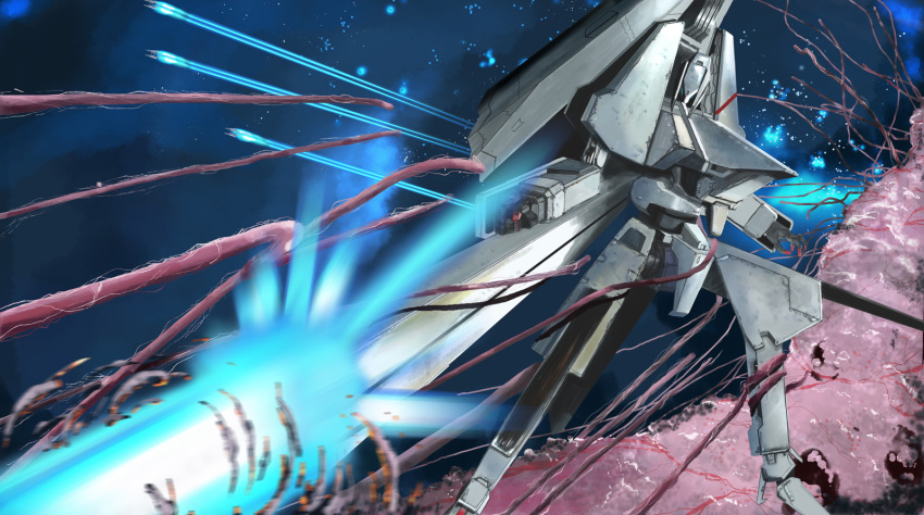 alien bad_id bad_pixiv_id battle derivative_work energy energy_cannon gauna highres i.t.o_daynamics mecha mecha_focus monster morito_(sidonia_no_kishi) realistic robot sidonia_no_kishi space sparks star_(sky) tentacles