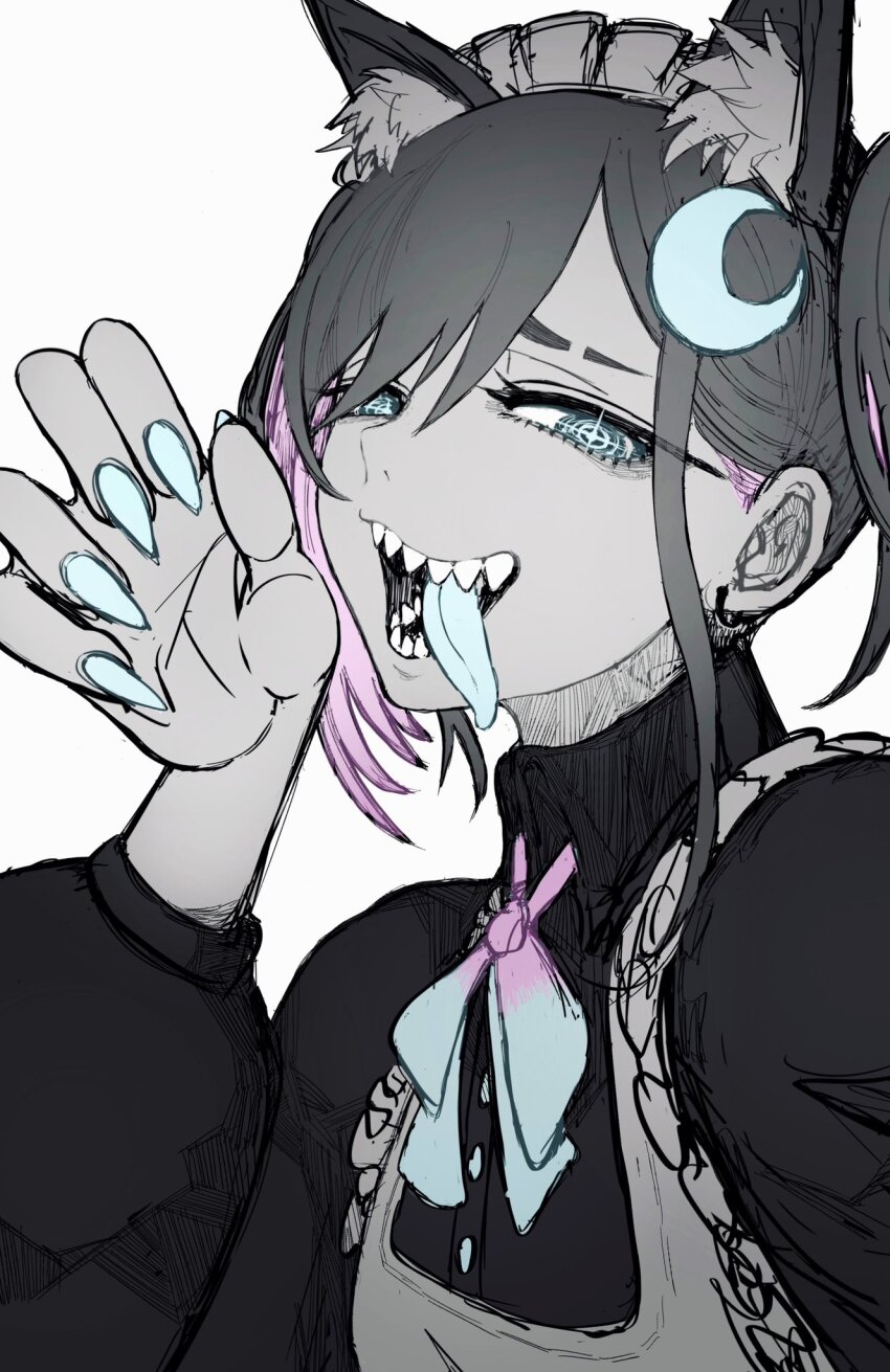 1girl fang highres long_tongue sharp_teeth source_request tagme teeth tongue zepitaph
