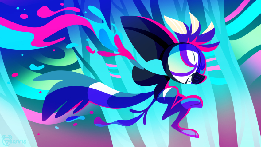 animal_focus from_side full_body gradient_background grafaiai grin looking_ahead nintendo no_humans outdoors pokemon pokemon_(creature) slit_pupils smile solo versiris
