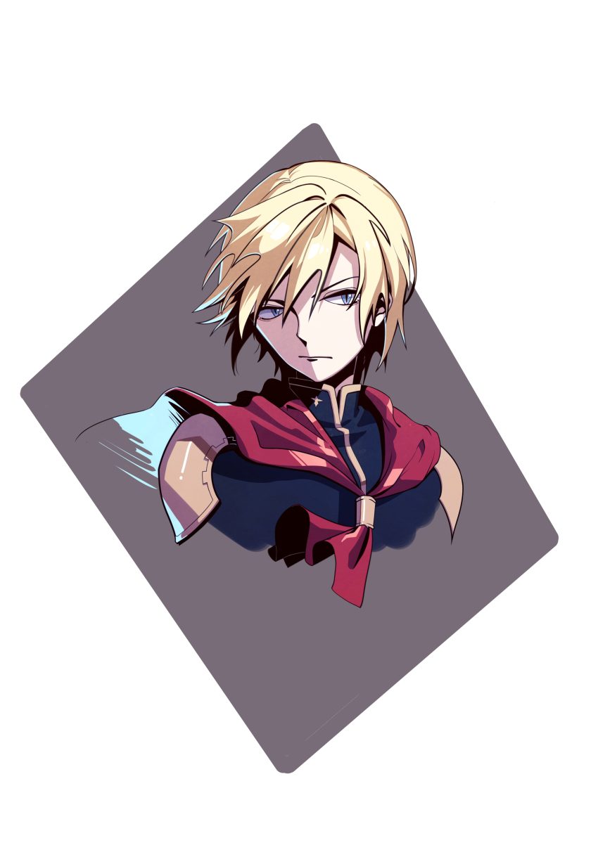 1boy absurdres ace_(fft-0) akademeia_uniform armor blonde_hair blue_eyes expressionless final_fantasy final_fantasy_type-0 highres lilith-lily male_focus pauldrons scarf school_uniform shoulder_armor solo upper_body