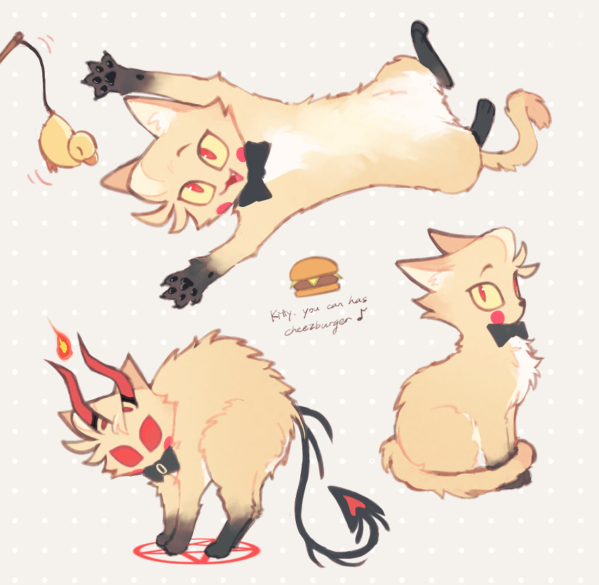 1boy animalization bow bowtie cat demon_boy demon_horns hako_iix07 hazbin_hotel highres horns lucifer_morningstar_(hazbin_hotel) red_eyes