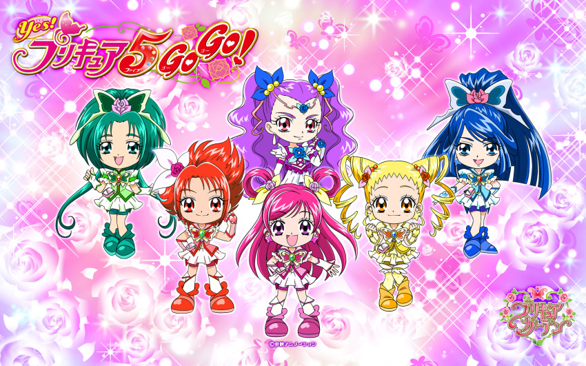 6+girls akimoto_komachi anime_screenshot chibi cure_aqua cure_dream cure_lemonade cure_mint cure_rouge english_text highres japanese_text kasugano_urara_(yes!_precure_5) magical_girl milky_rose mimino_kurumi minazuki_karen multiple_girls natsuki_rin official_art precure yes!_precure_5 yes!_precure_5_gogo! yumehara_nozomi