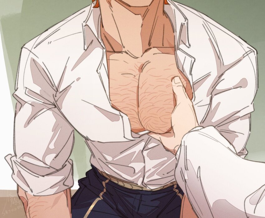 2boys alternate_pectoral_size bara cowboy_shot fire_emblem fire_emblem:_three_houses garreg_mach_monastery_uniform head_out_of_frame highres large_pectorals male_focus meme multiple_boys muscular muscular_male nintendo pectoral_cleavage pectoral_grab pectorals pov pov_hands satodee shirt sitting solo_focus sparse_chest_hair sylvain_jose_gautier the_masculine_urge_to_(meme) thick_neck yaoi