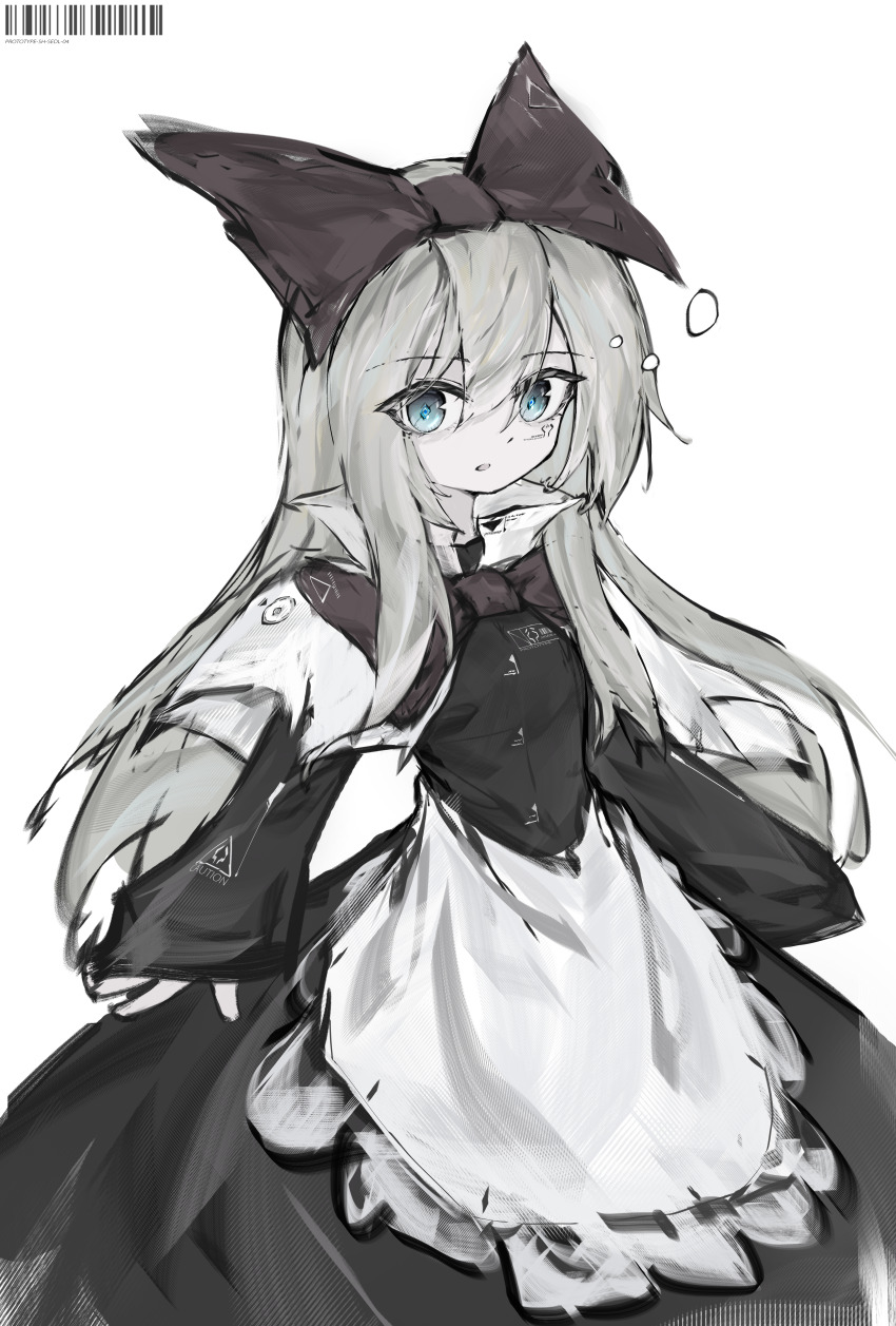 1girl absurdres apron barcode black_dress blonde_hair blue_eyes bow capelet caution chinese_commentary clothes_writing commentary_request doll dress english_text hair_bow highres long_hair long_sleeves looking_at_viewer open_mouth sedl_04 shanghai_doll solo symbol-shaped_pupils touhou very_long_hair waist_apron white_apron white_capelet