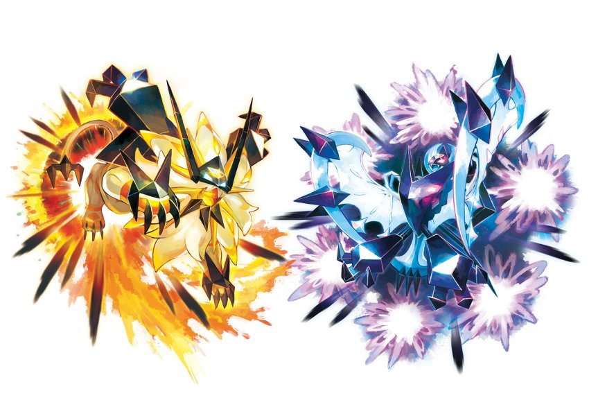 animal artist_request bat_(animal) blue_eyes claws dawn_wings_necrozma dusk_mane_necrozma energy fangs gen_7_pokemon glowing glowing_eyes legendary_pokemon lion mane necrozma necrozma_(dawn_wings) necrozma_(dusk_mane) nintendo no_humans official_art oversized_animal pokemon pokemon_(creature) pokemon_usum prism red_eyes simple_background tail white_background wings z-move