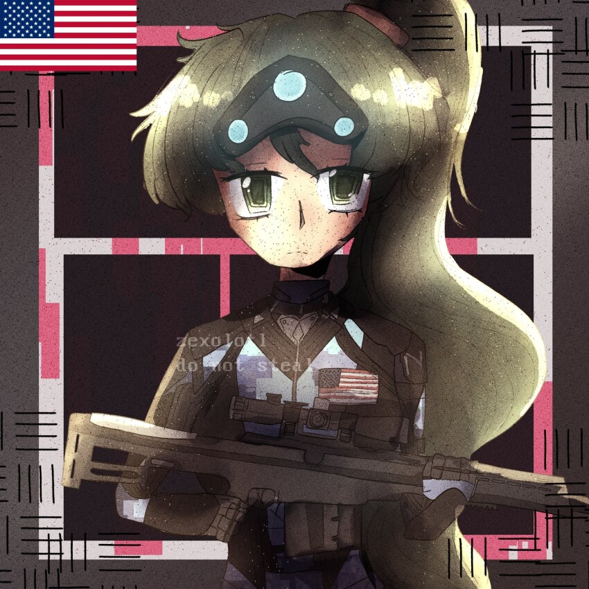 battlefield_(series) battlefield_2042 fire_emblem fire_emblem:_the_blazing_blade fire_emblem_engage highres lyn_(fire_emblem) military_uniform nintendo splinter_cell united_states xdefiant